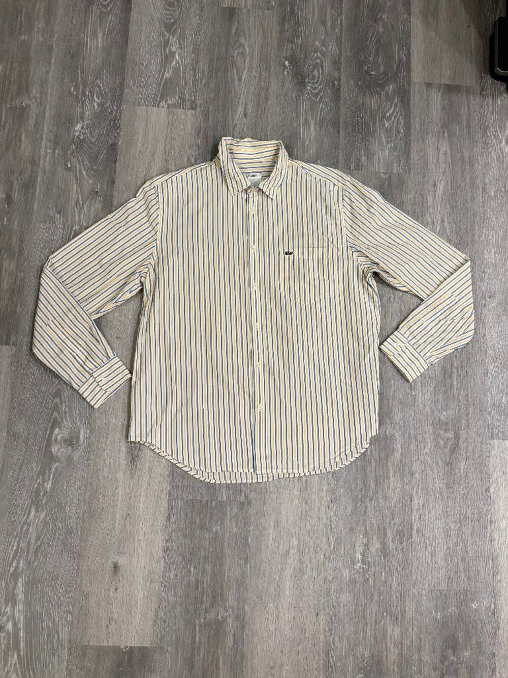 Lacoste Yellow Striped Long Sleeve Button Down Dress Shirt Size Large